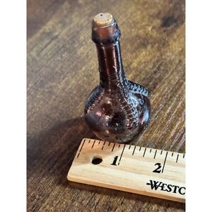 Brown's Indian Herb Bitters Bottle - Amber Figural Sample, Early Miniature